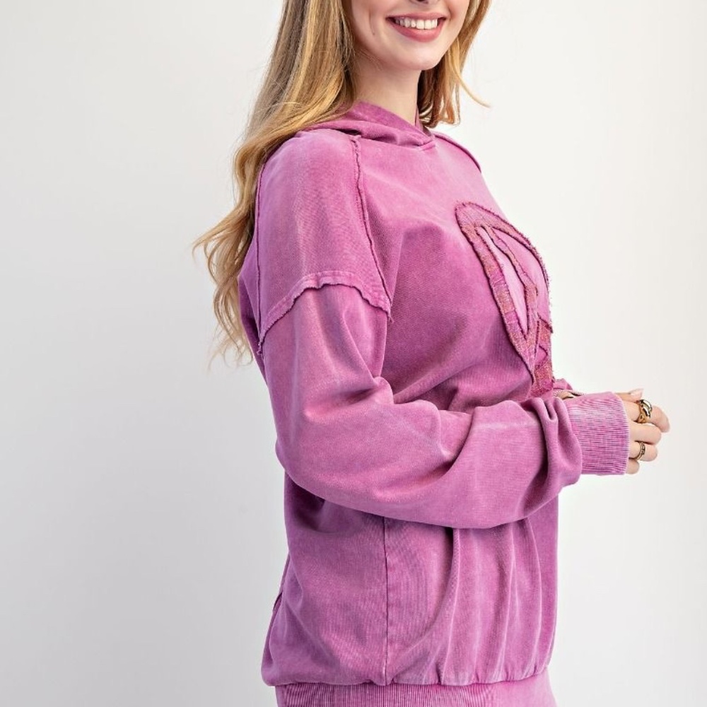 NEW EASEL CLOTHING WASHED TERRY KNIT PULLOVER PEACE HOODIE Purple SWEATSHIRT - Picture 8 of 10